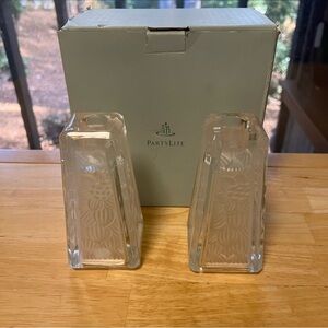 PartyLite Chrysanthemum Taper Candle Holder Pair Etched Glass Holders